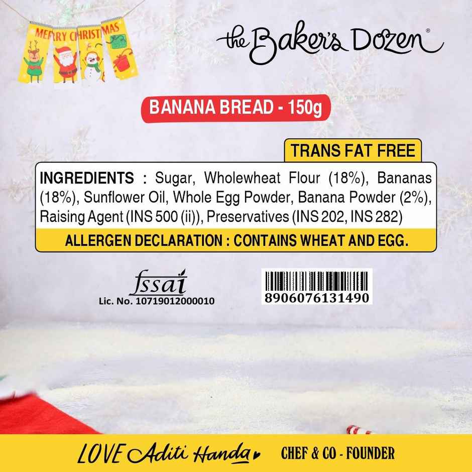 The Baker's Dozen Zero Maida Banana Bread | Banana Cake | Fruit Cake | Fruit Bread | Zero Palm Oil