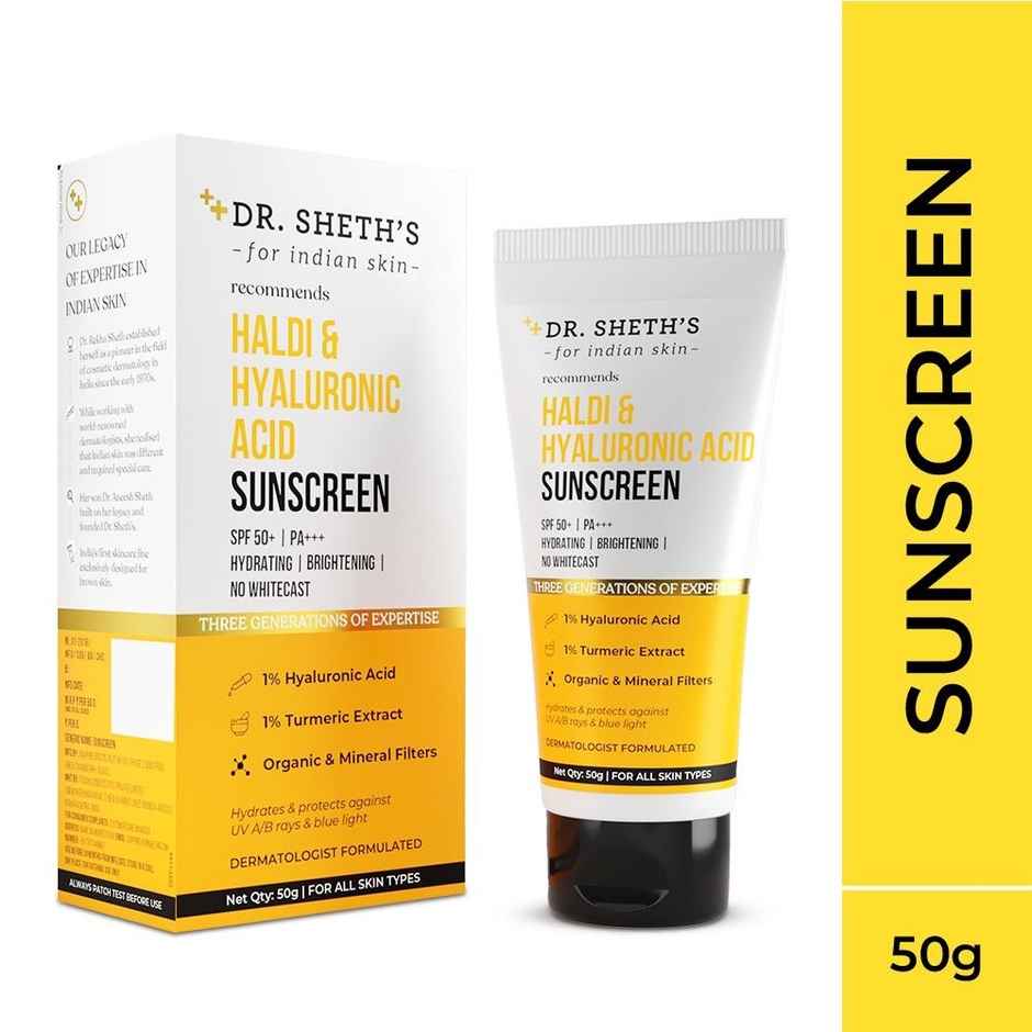 Dr. Sheth'S Haldi & Hyaluronic Acid Sunscreen Spf 50+ Pa+++ For All Skin Type