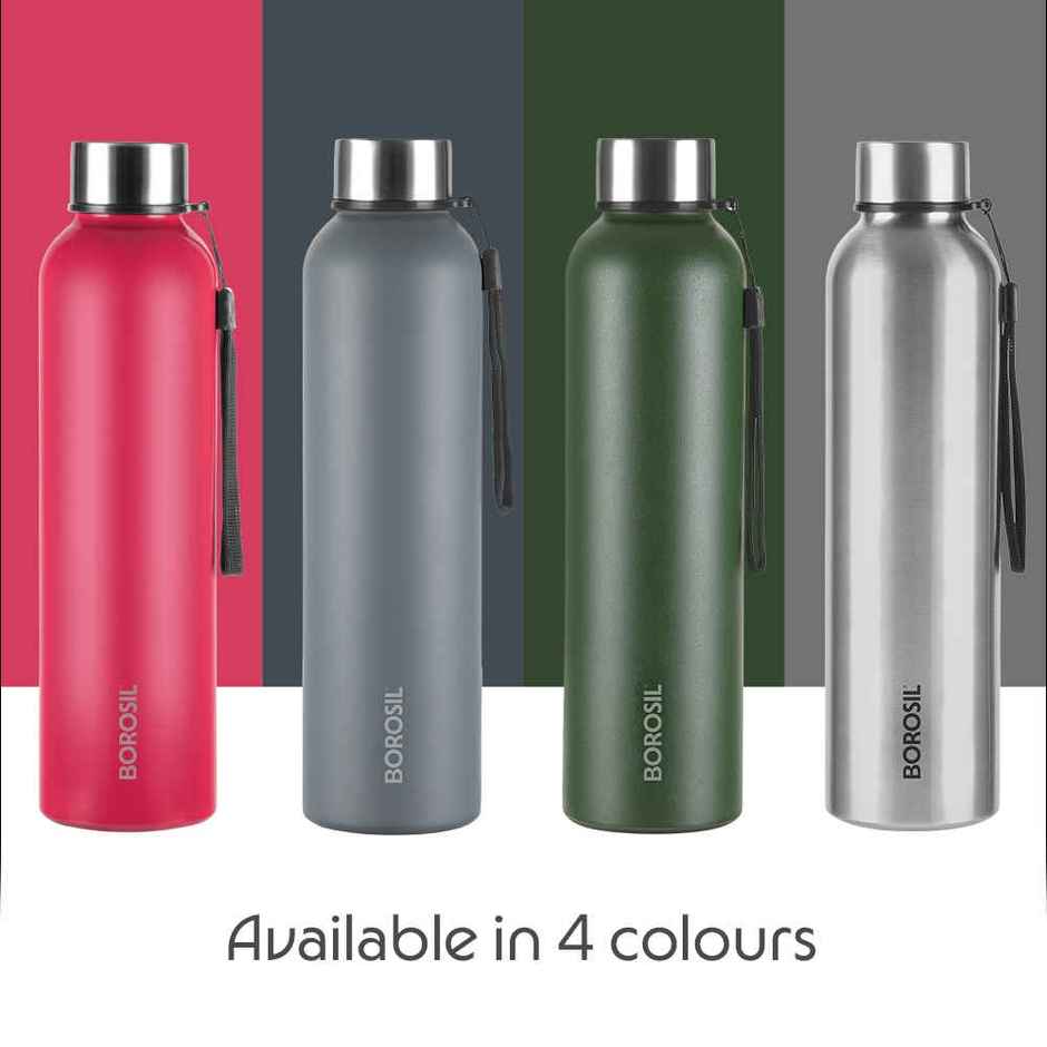 Borosil Laguna Single Wall Stainless Steel Water Bottle | Silver | 1 L