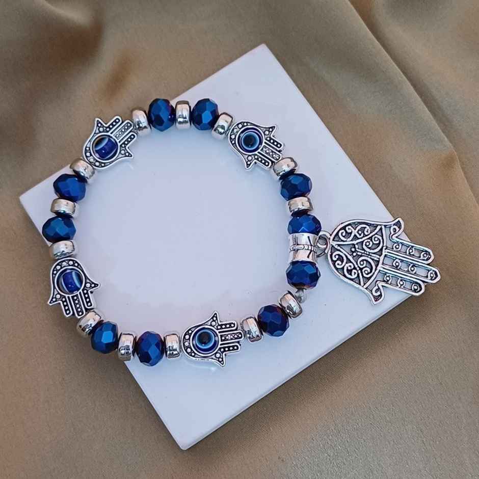 Beaded Metal Evil Eye Charms Bracelet Blue | Gullak