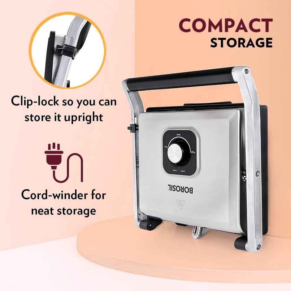 Borosil 2000W Super Jumbo Grill Sandwich Maker,Make 4 Sandwich At a Time, Nonstick Coating Plates