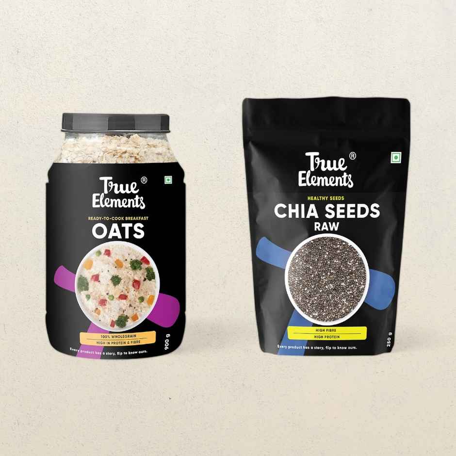 True Elements Instant Oats(Jar)(900gms) & True Elements Raw Chia Seeds(Pouch)(250gms) Combo