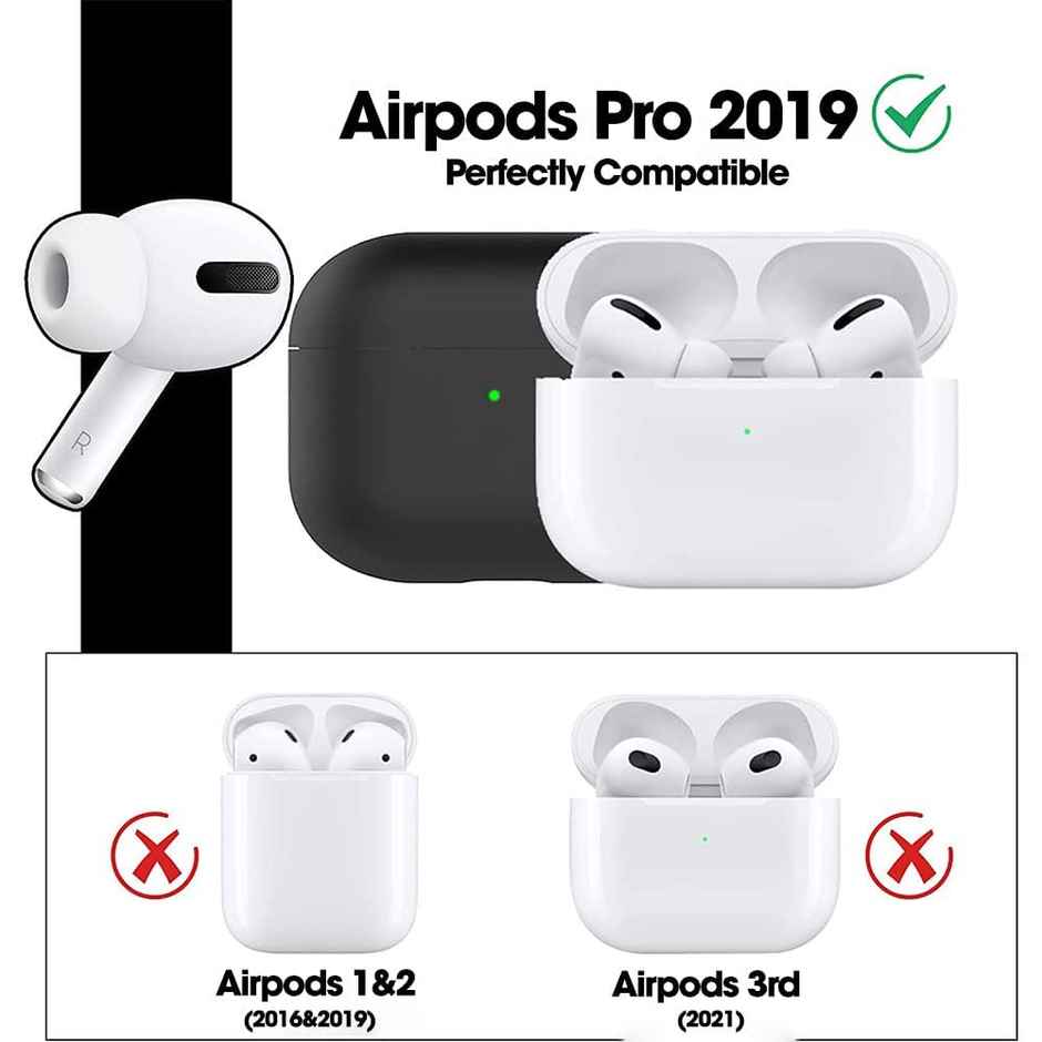Sounce Premium Silicone Soft Case Cover for AirPods Pro | 5-in-1 Set with Keychain | Black