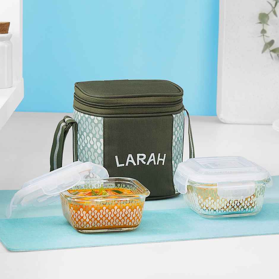 Larah Glassware Gracia Borosilicate Glass Lunchbox, 2pc Container | 320ml | Vertical Microwave Safe