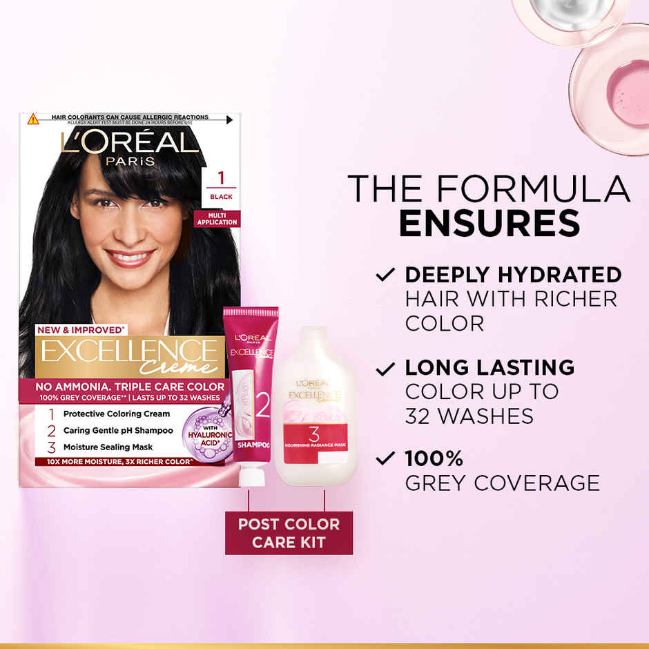L'Oreal Paris Excellence Creme Hair Color, 1 Black