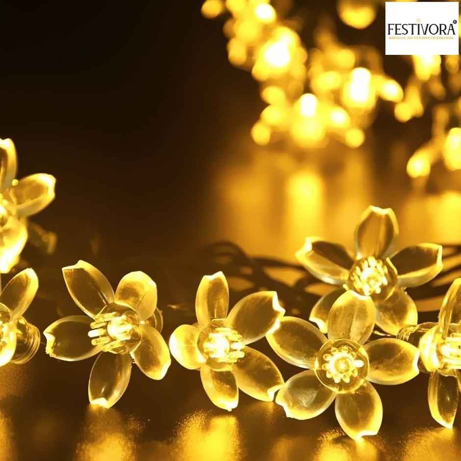 Festivora Silicon flower Warm White LED String lights | 14 LEDs | Festival & Room Decoration
