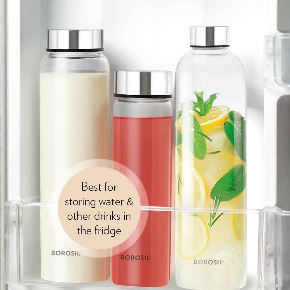Borosil Crysto Wide Mouth Borosilicate Glass Water Bottle with Steel Lid | 750 ml