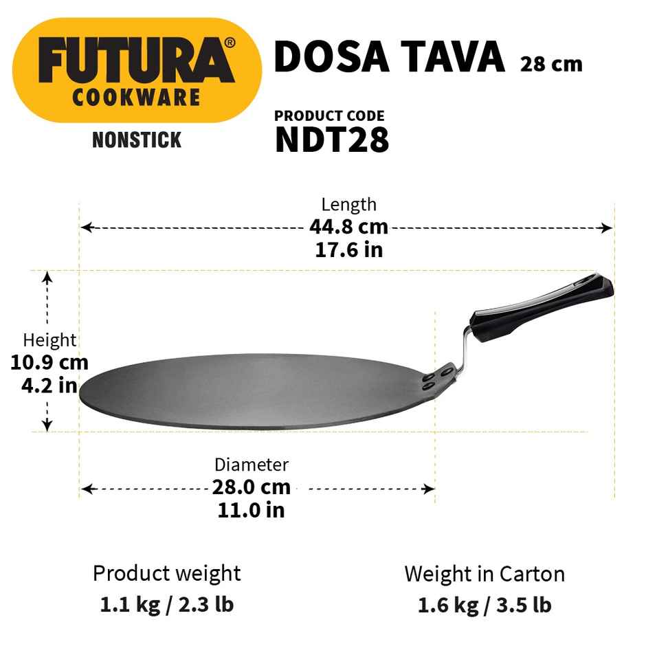 Hawkins Futura 28 Cm Dosa Tava Non Stick Dosa Tawa Small Dosa Tawa - Black