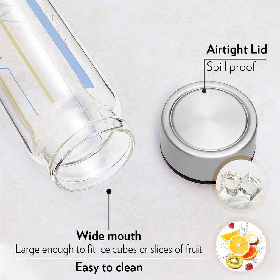 Borosil Sintra Wide Mouth Bottle with Metal Lid Borosilicate Glass Dishwasher Safe