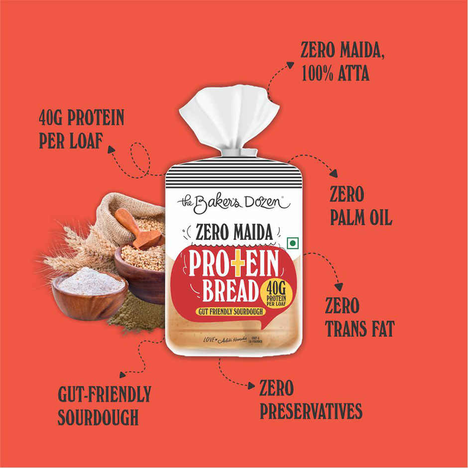 The Baker's Dozen Zero Maida Protein Bread | 40g Protein | Whole wheat | Atta Bread | Sourdough