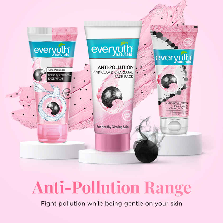 Everyuth Naturals Anti Pollution Pink Clay & Charcoal Face Pack | For all skin types (Oily/ Dry)