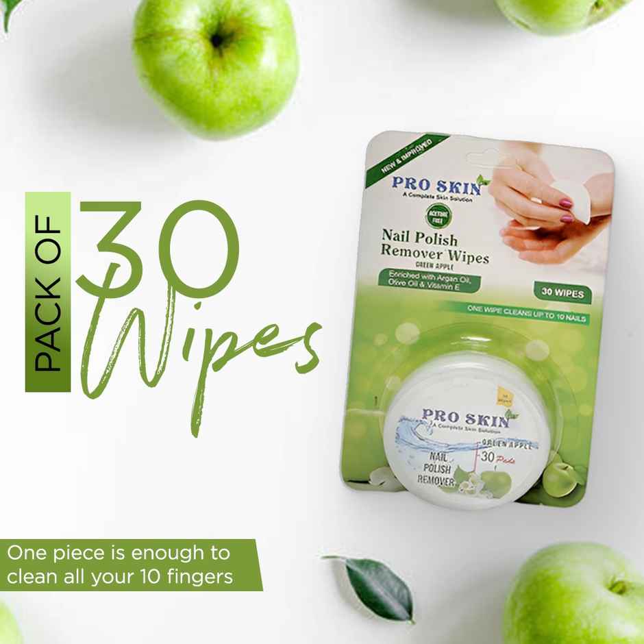 Pro Skin Nail Polish Remover Wipes - Green Apple, 30 wipes