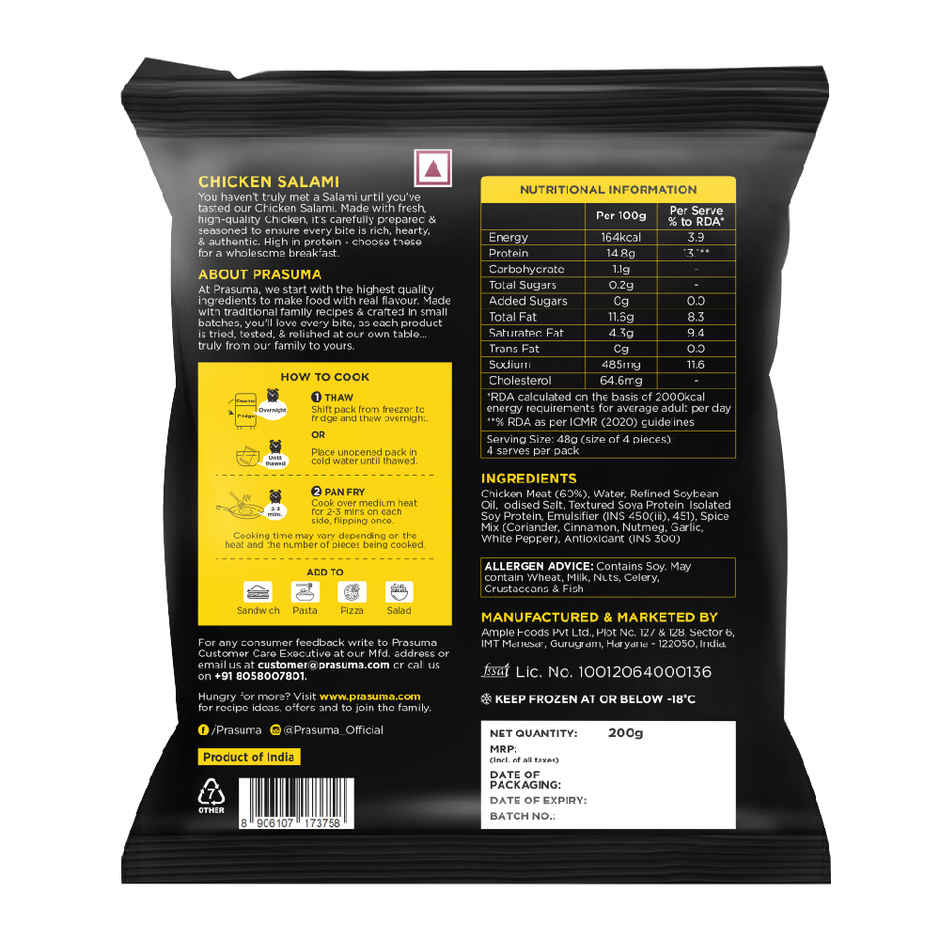 Prasuma Chicken Salami | Fresh Chicken | High Protein | No Preservatives or Trans Fat