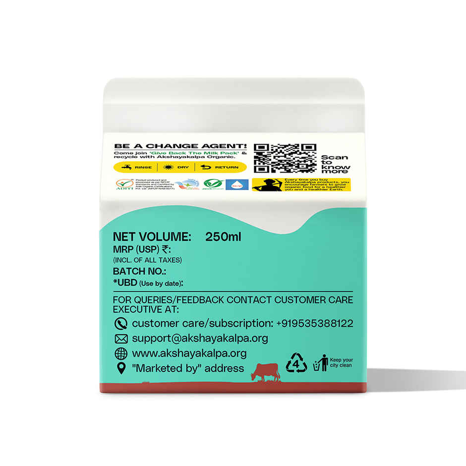 Akshayakalpa Organic High Protein Cow Fresh Milk | 25g Protein | Gable Top Pack