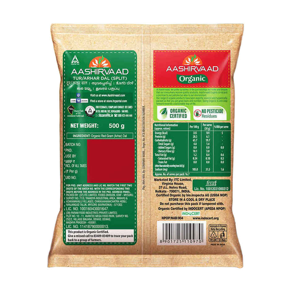 Aashirvaad Organic Arhar/Tur Dal | Rich In Protein