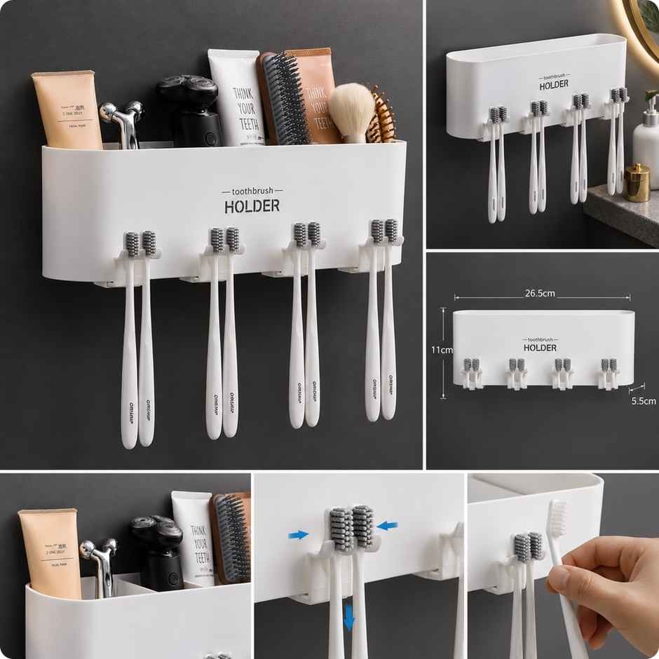 Zedak Wall Mounted Self Adhesive Toothbrush Holder | ABS Plastic | White