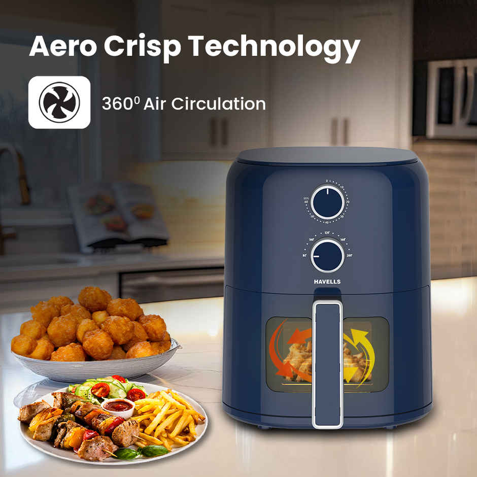 Havells Prolife Brio Air Fryer 4.2 L | Non-Stick Silicon Coated Basket | Blue