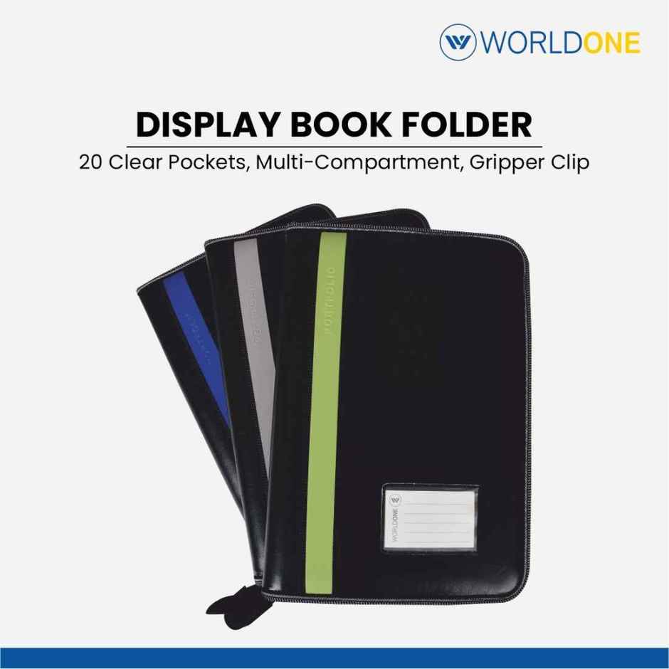 Worldone Leathrite Cover Display Book With 20 Inside Pocket With Name Card And Zipper Closure