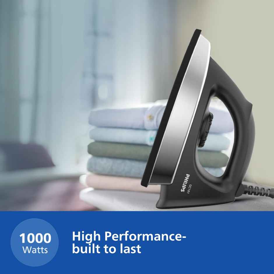 Philips Gc181/8 Stainless Steel Heavyweight Dry Iron,1000 Watts Power, Black Non-Stick Soleplate, Ergonomic Grip - Black