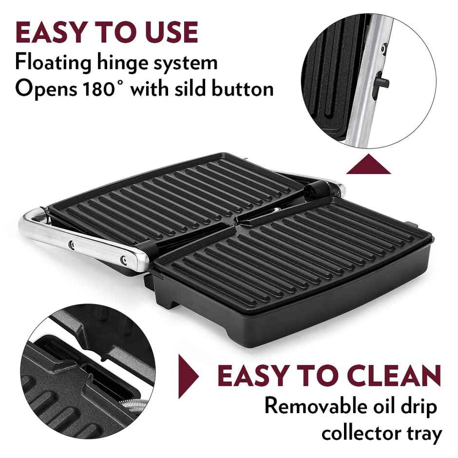 Borosil 1500W Jumbo Grill Sandwich Maker, Nonstick Coating Plates