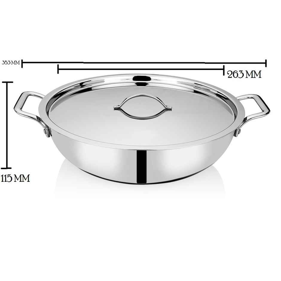 Bhalaria Triply Stainless Steel Kadai | 24 cm | 2.5 L | Glass Lid | Gas & Induction Compatible