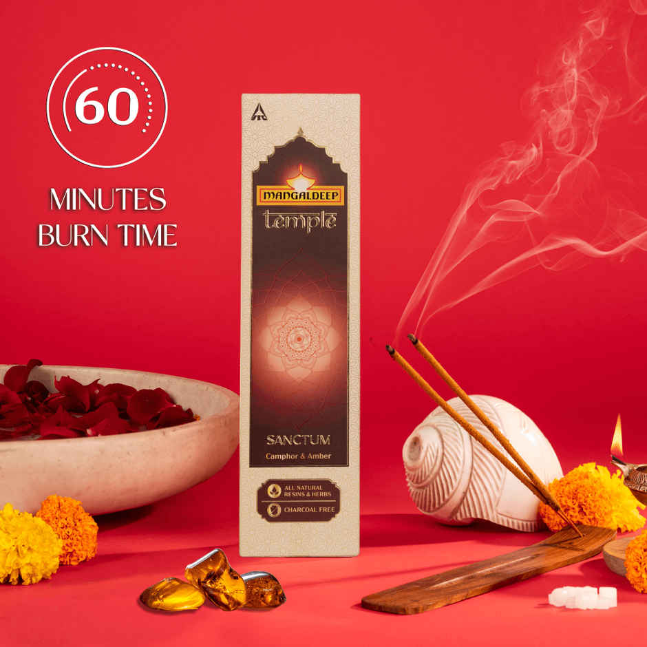 Mangaldeep Temple Sanctum - With Camphor & Amber Infused Fragrances - Hand Rolled Premium Incense