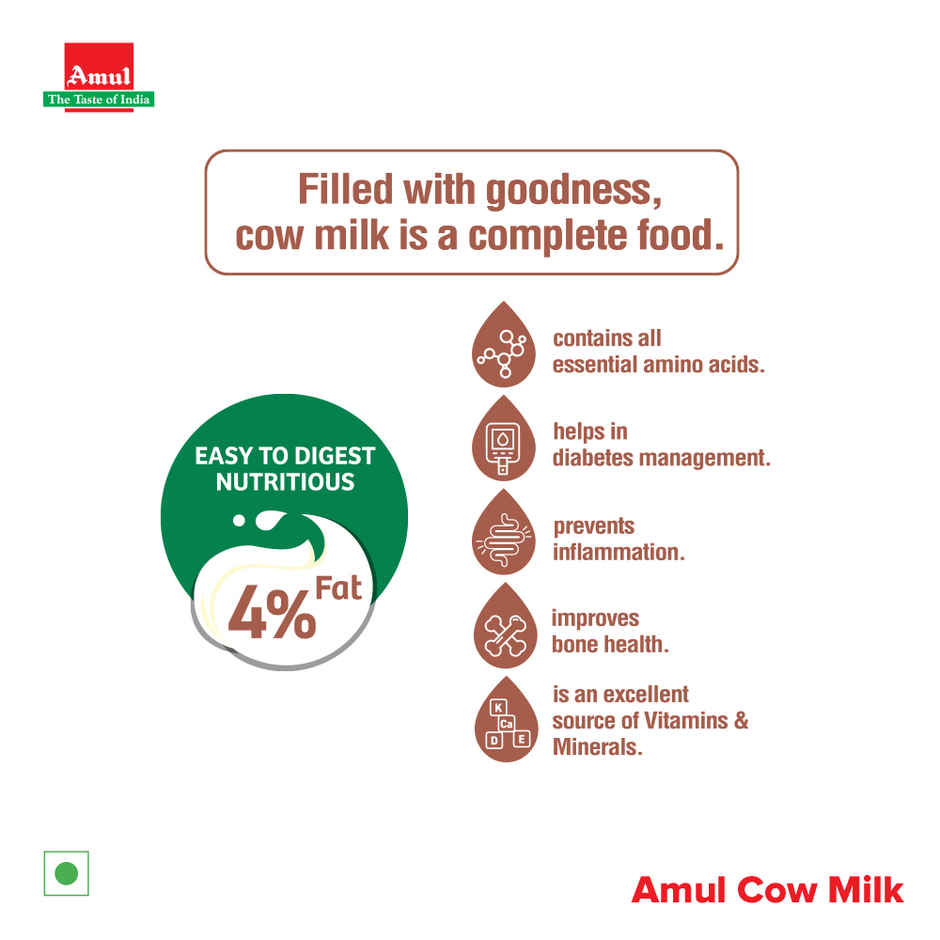 Amul Pasteurised Cow Fresh Milk | Pouch