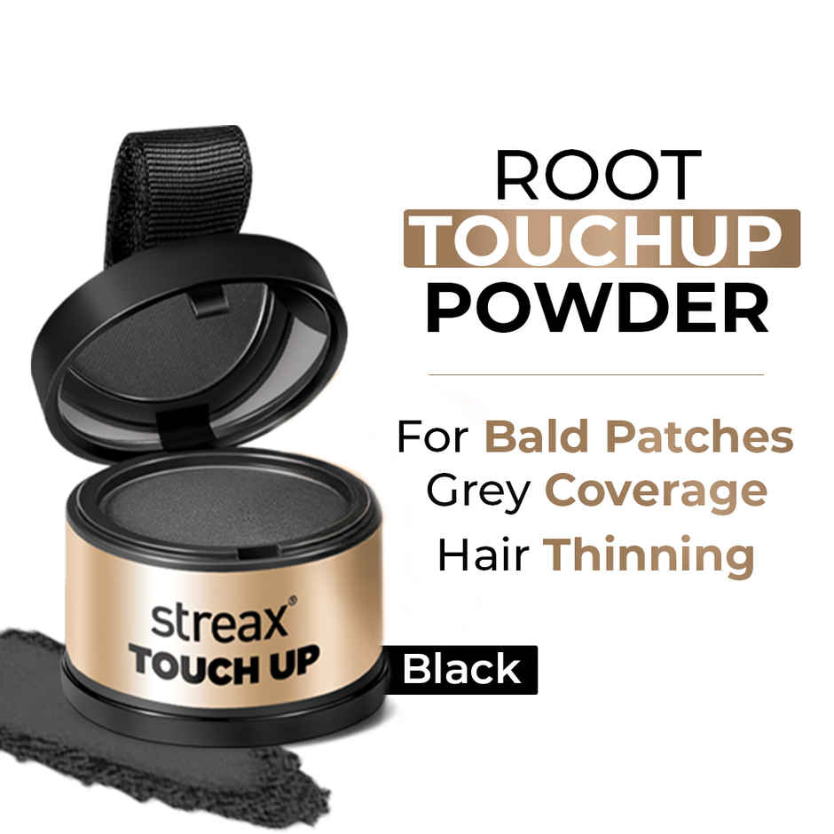 Streax Root Touch Up Powder, Black, Covers Grey Hair & Bald Patches Instantly