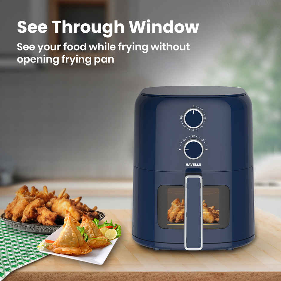 Havells Prolife Brio Air Fryer 4.2 L | Non-Stick Silicon Coated Basket | Blue