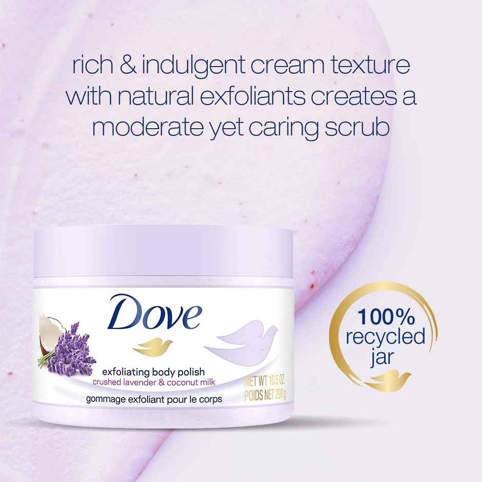 Dove Exfoliating Body Polish Scrub Crushed Lavender & Coconut Milk For Dry Skin