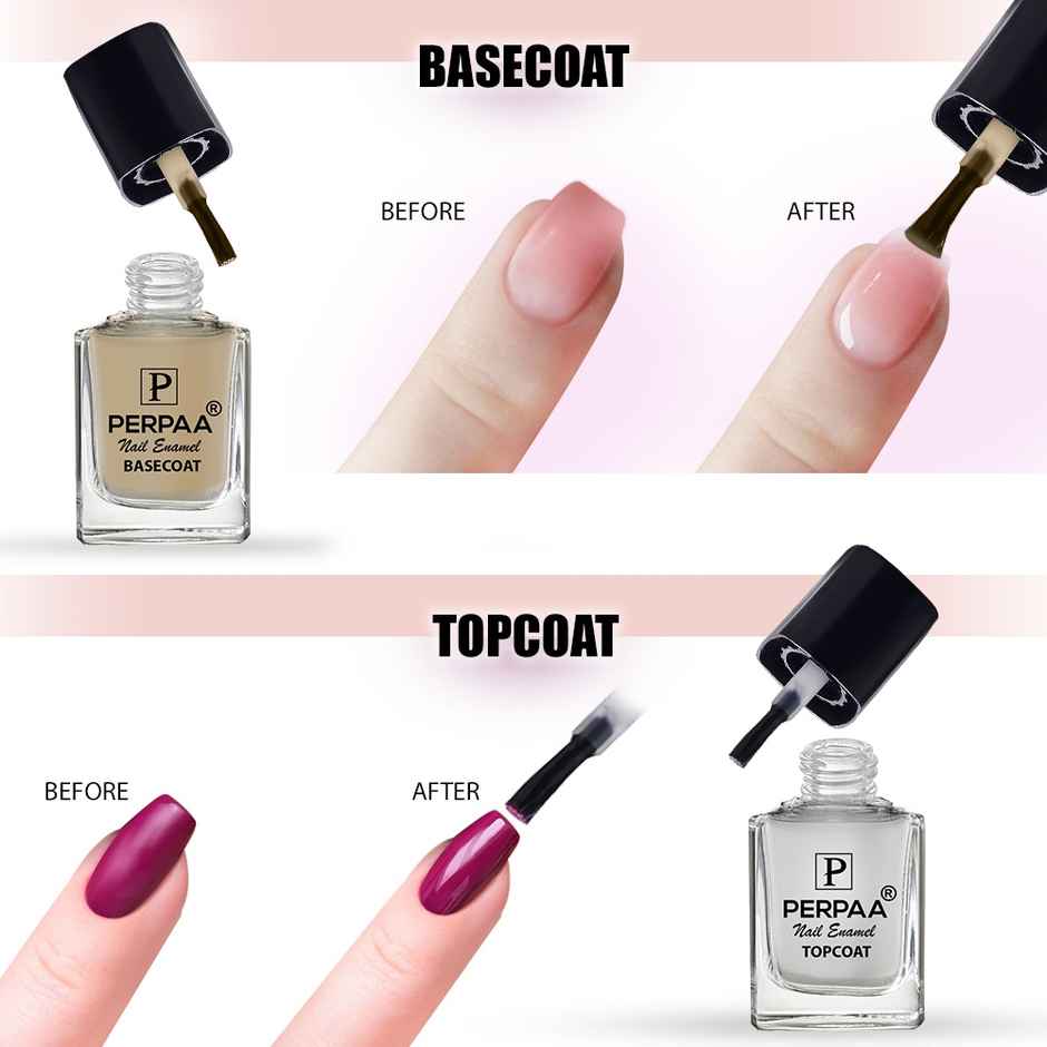 PERPAA Beauty Base Coat - Top Coat & White Nail Paint | Free Nail Wipes