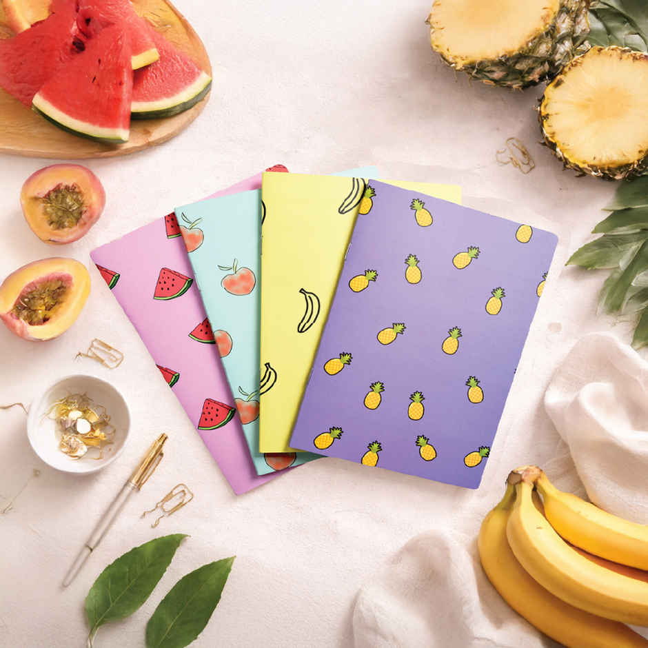 Papboo A5 Unruled Set Of 4 Notebooks, 80 Gsm Paper (240 Pages, 21 x 15 cm, Fruits)