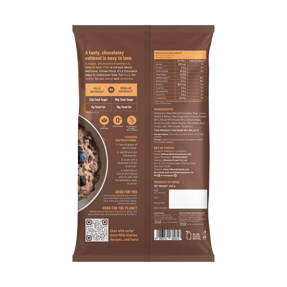 Mille Instant Chocolate Oats with millets | almonds and flax seeds