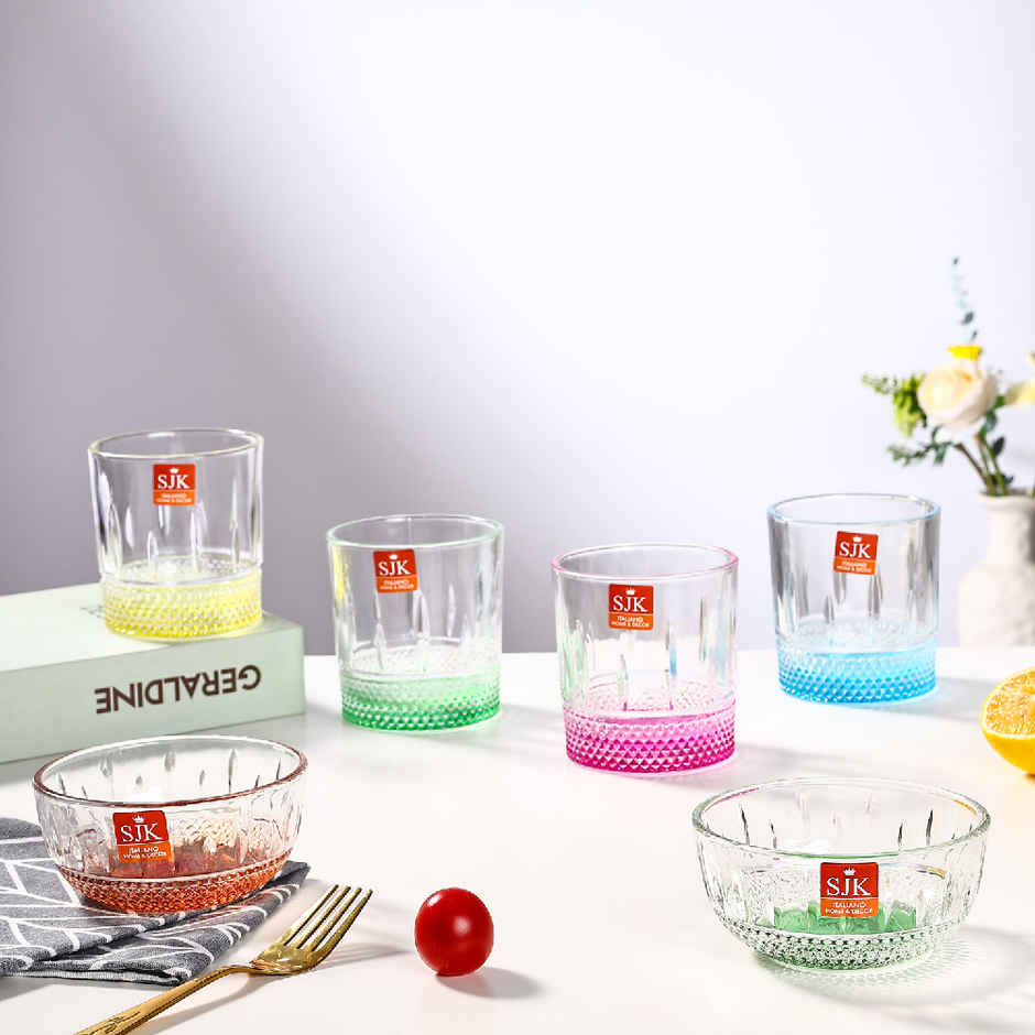 Sanjeev kapoor OSLO COLORED Glass and Bowl PARTY SET | 4 pcs 330 ml + 2 pcs 300 ml