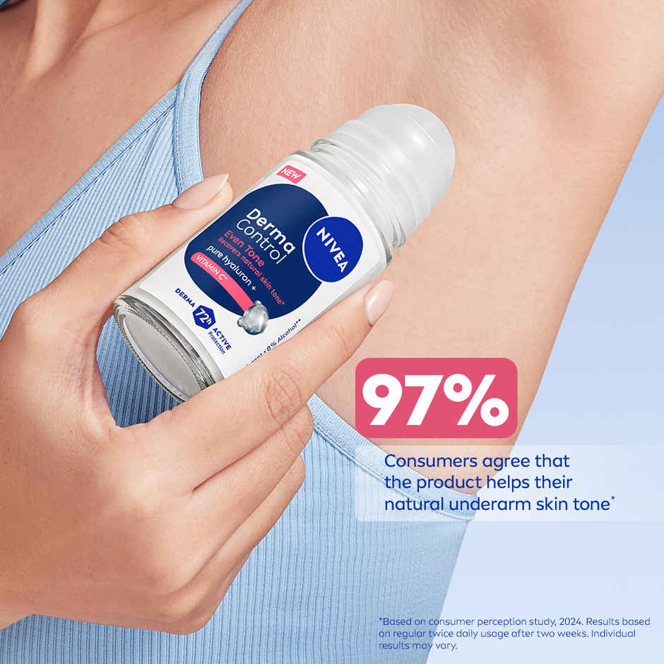 NIVEA Derma Control Eventone Alcohol, Pure Hyaluron and Vit C Underarm Roll On Women