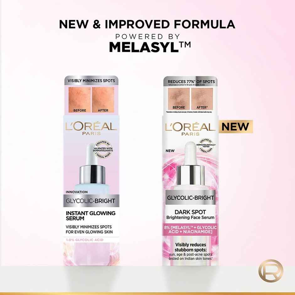 L'Oreal Paris Glycolic Bright 8% Melasyl + Niacinamide Face Serum for Brightening Dark Spots