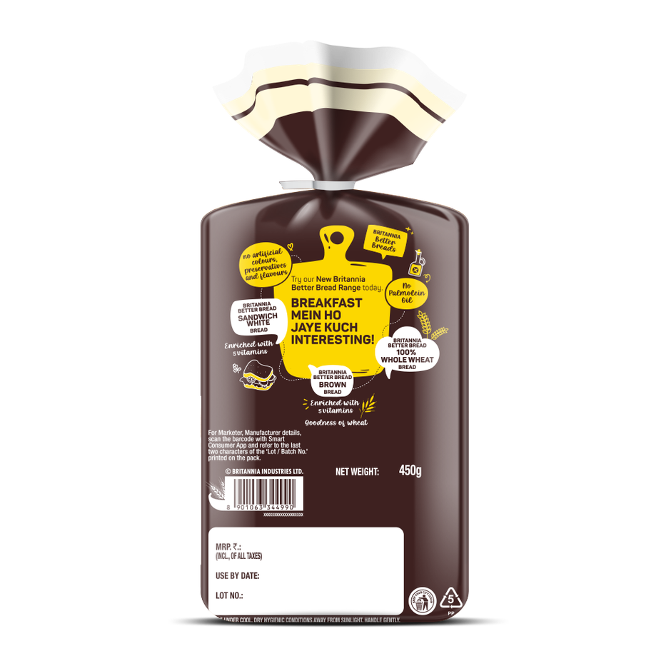 Britannia Better Pure Whole Wheat Bread (No Preservative, No Maida)
