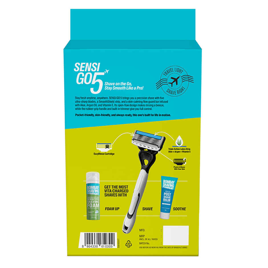 BSC Sensi Go 5 Premium 5 Blade Disposable Mens Razor | Free Post Shave Balm