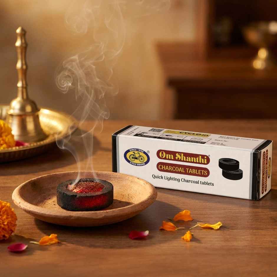 Pure Om Shanthi Charcoal Tablets | Quick Lighting Charcoal Discs | Cycle