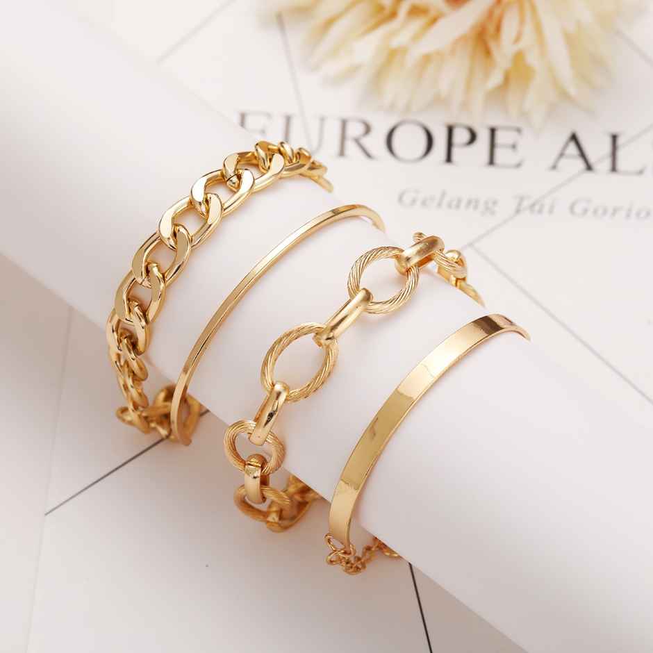 Shining Diva Fashion Set of 4 Stylish Multilayer Gold Plated Bracelet for Women and Girls | 14696b