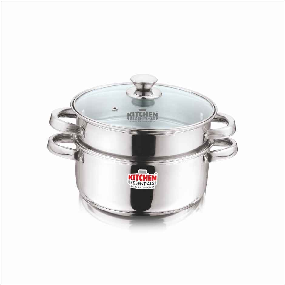 Kitchen Essentials Induction Bottom Modak Maker With Glass Lid (2 Tier) - 20.00 Cm