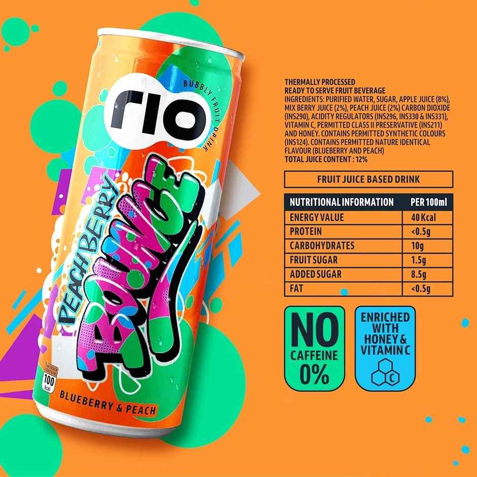 RIO Blueberry Peach Bubbly Fruit Drink Can