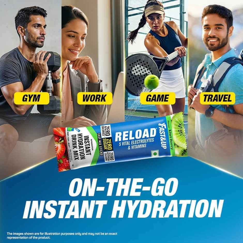 Fast&Up Reload Zero Sugar Instant Hydration Sticks With 5 Essential Electrolytes | Kiwi Berry