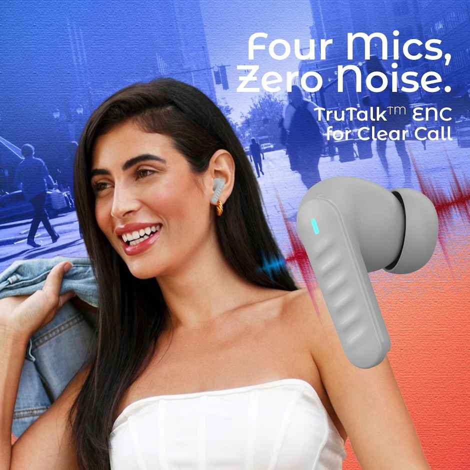 pTron Bassbuds Bliss TWS Earbuds | TruTalk ENC Calls | 40H Playtime | 50ms Game/Music Mode - Grey
