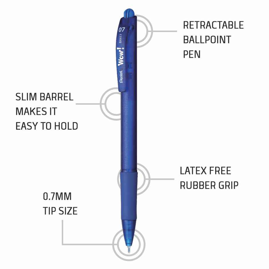 Pentel Wow Ball Pen Asst Body Blue Black Ink