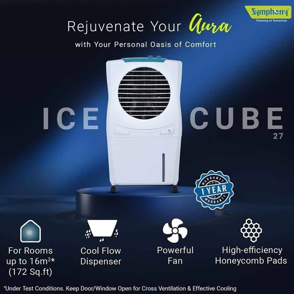 Symphony 27 L Room/Personal Air Cooler White, Blue, Ice Cube 27