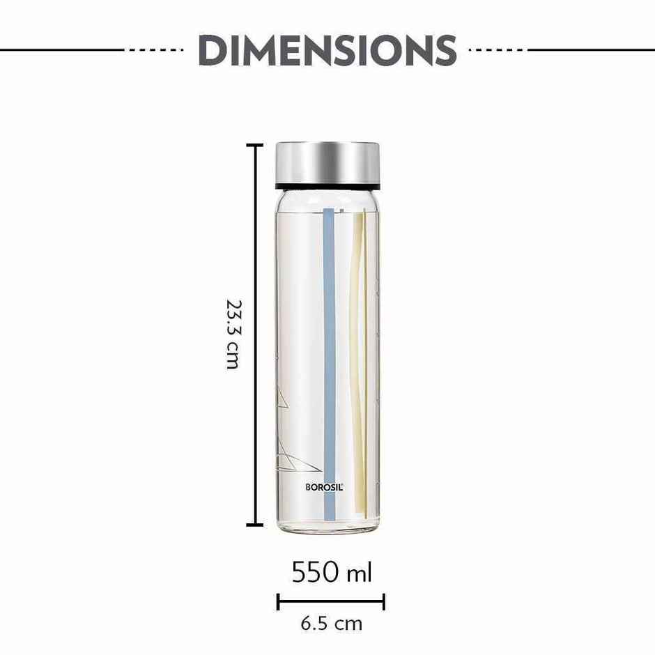 Borosil Sintra Wide Mouth Bottle with Metal Lid Borosilicate Glass Dishwasher Safe