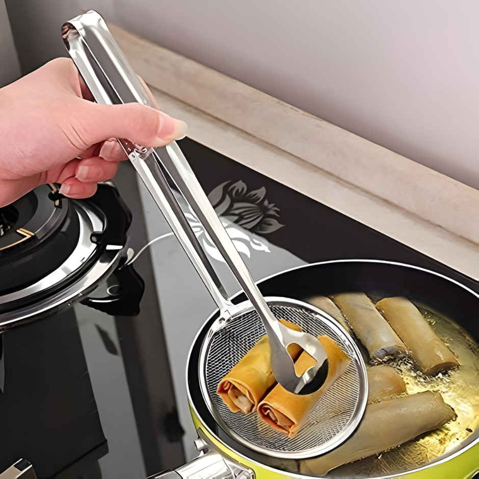 SE7EN 2 in 1 Stainless Steel Cooking Tong Strainer with Clip