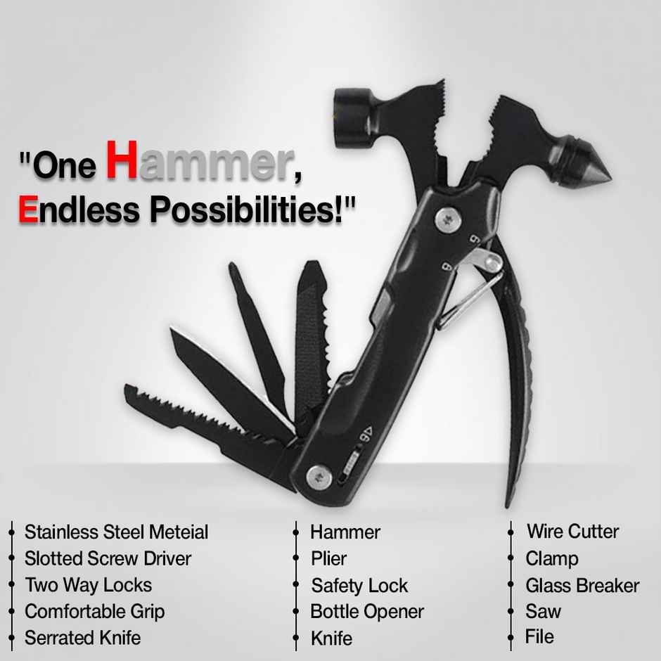 Link Prabal 12-in-1 Multi-Function Hammer with Glass Breaker & More