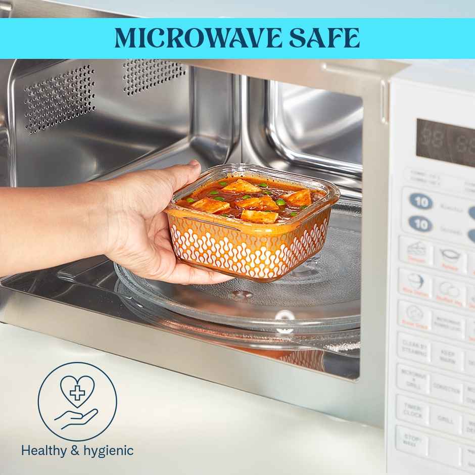 Larah Glassware Gracia Borosilicate Glass Lunchbox, 3pc Square Container | 320ml | Microwave Safe